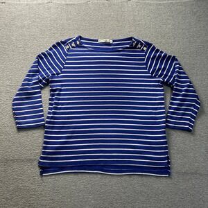 Nautical Knit Sweater Womens Medium Blue White Striped Signature Collection